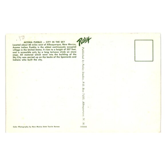 Vintage Acoma Pueblo City In The Sky Postcard By Petley Studios New Mexico Life - Picture 2 of 2